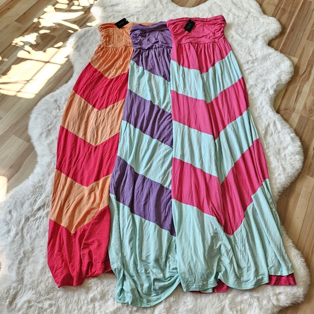 Set of 3 Strapless Striped Maxi Dresses - Picture 12 of 12